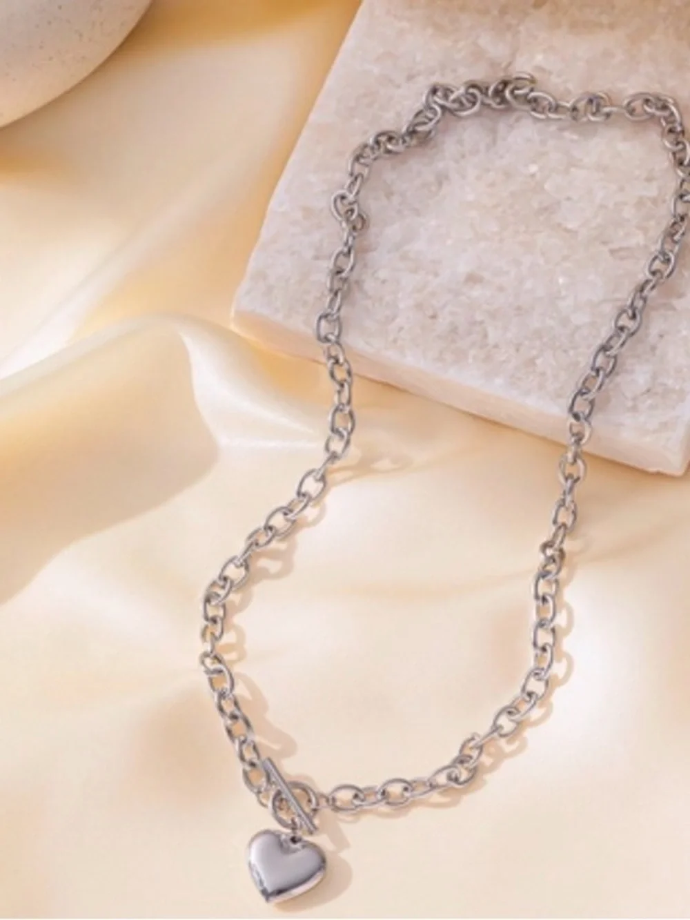 Stainless Steel Heart Toggle Chain Necklace - Women Jewelry - Picture 1 of 5